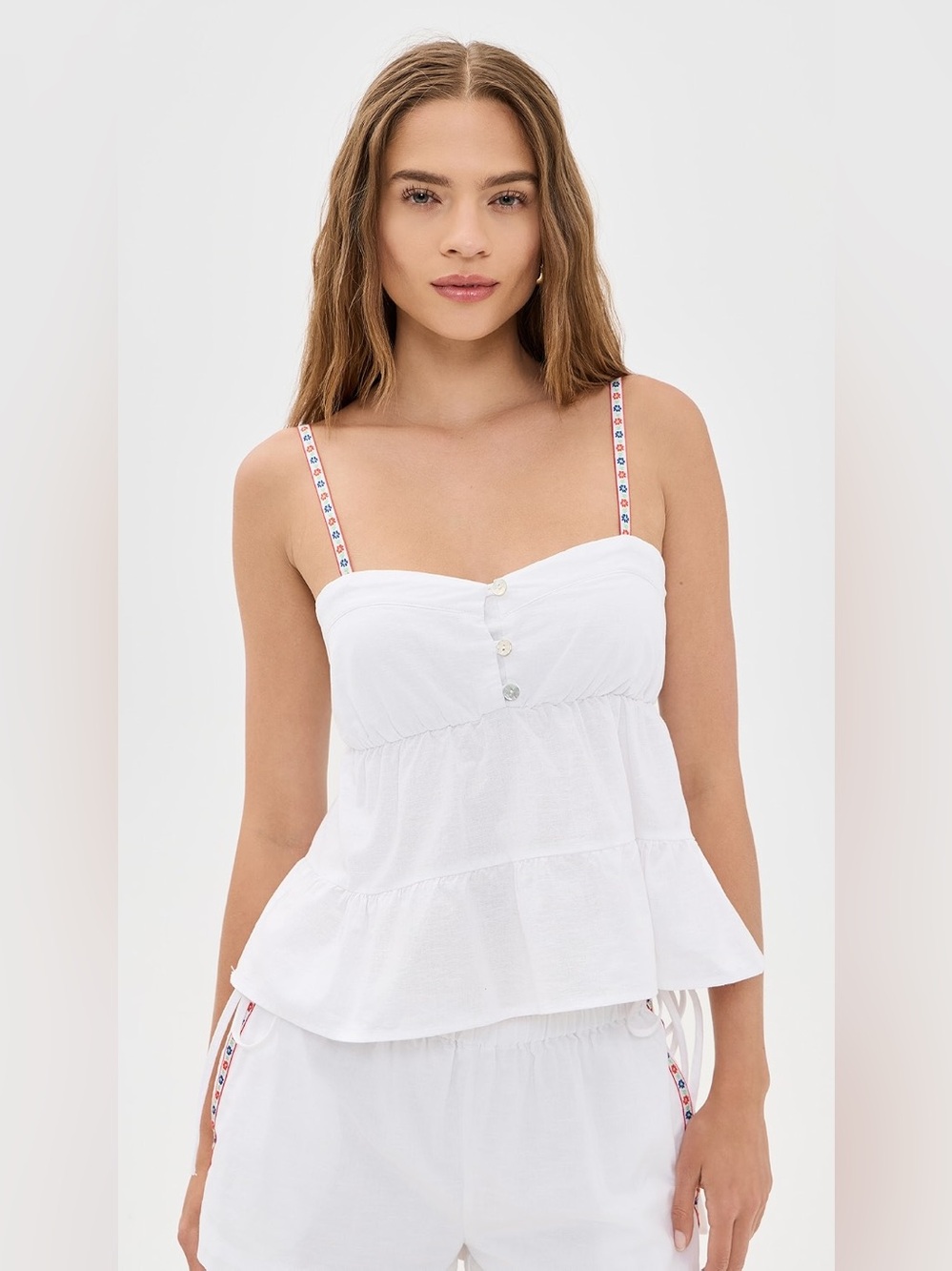 Lisa Says Gah XL Finley Top White Ruffle Tiered Spaghetti Strap Top